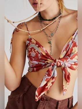 FREE PEOPLE Ava Reversible Floral Tie-Front Micro Top